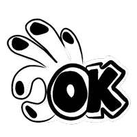 a black and white drawing of a hand with the word ok on it .