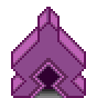 a pixel art illustration of a purple triangle with a hole in the middle .