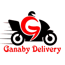 a logo for ganaby delivery with a motorcycle