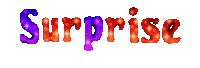 a blurred image of the word surprise in red and purple letters