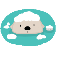 a cartoon illustration of a sheep with soap on its head