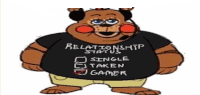 a cartoon character wearing a black shirt that says relationship status single taken gamer