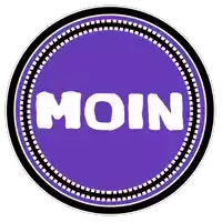 a purple circle with the word moin in white