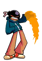 a cartoon character with a bomb on his head is holding an orange object