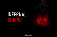 a poster for infernal coding features a red symbol