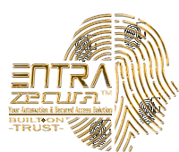 a logo for entra zecusi shows a fingerprint and says " your automation & secured access solution "