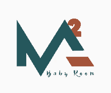 a logo for a baby room with a blue letter m