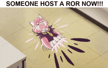 someone host a ror now poster with a cat girl on the floor