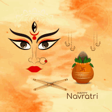 a greeting card for happy navratri with a drawing of a face