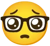 a smiley face with glasses and a sad look on its face