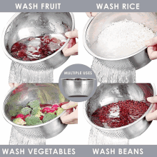 a stainless steel strainer is used to wash fruit vegetables and rice