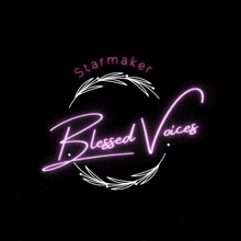 a logo for a company called blessed voices with a wreath around it .