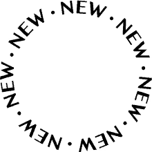 a black circle with the words new written inside