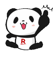 a panda bear with the letter r on his chest