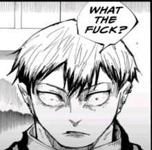 a man with a speech bubble that says what the fuck