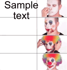 a picture of a clown being made up with sample text