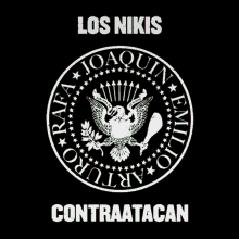 a black and white logo for los nikis with an eagle