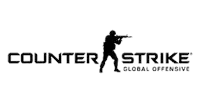 the counter strike global offensive logo is a black and white image of a man holding a gun .