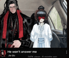 a man and a woman in a car with a caption that says he won t answer me