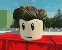 a close up of a cartoon character 's face with a red shirt