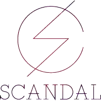 a logo for the company scandal with a lightning bolt in a circle