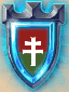 a blue shield with a cross on it and a crown on top of it .