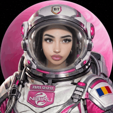 a woman in a space suit with the date 23/03/12