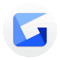 a blue and white icon with a letter g in the middle