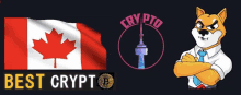 a canadian flag a shiba inu and a crypto logo are shown