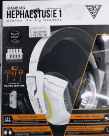 a white gaming headset with a price tag of rs 290.00