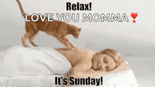 a cat is giving a woman a massage on sunday