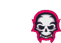 a pink and black skull with teeth on a white background ..