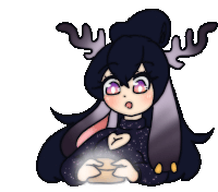 a drawing of a girl with antlers holding a cup of coffee