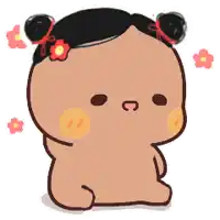 a cartoon drawing of a girl with two buns and flowers in her hair