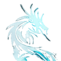 a drawing of a dragon with a blue tail on a white background