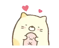 a cartoon cat is holding a baby squirrel and surrounded by hearts