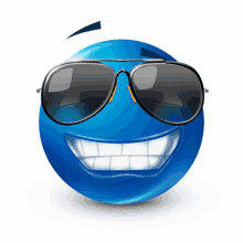 a blue smiley face wearing sunglasses and smiling