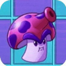 a purple and pink mushroom with a purple hat and a red nose .