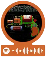 a green and orange toy gun with fuel 100 on the side