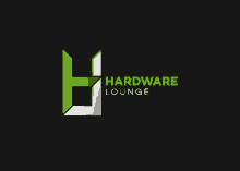 a logo for hardware lounge with a green letter h