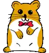 a cartoon hamster wearing a bow tie is standing on a white background .