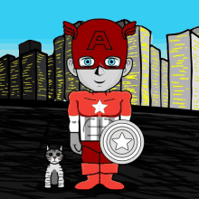 a cartoon drawing of a man in a captain america costume