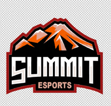 a logo for summit esports shows a mountain in the background