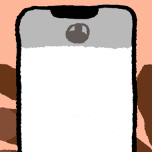 a cartoon drawing of a cell phone with a black circle on the screen