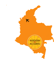 a map of colombia with a mandarina accesorios logo in the middle