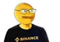 a yellow smiley face wearing glasses and a black shirt with the word binance on it