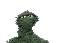 a sesame street character holds up a sign that says scram