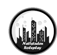 a logo for nattstaden roleplay shows a city skyline with a full moon in the background