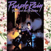 purple rain prince and the revolution album cover showing a man riding a motorcycle