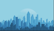 an illustration of a city skyline with a blue sky